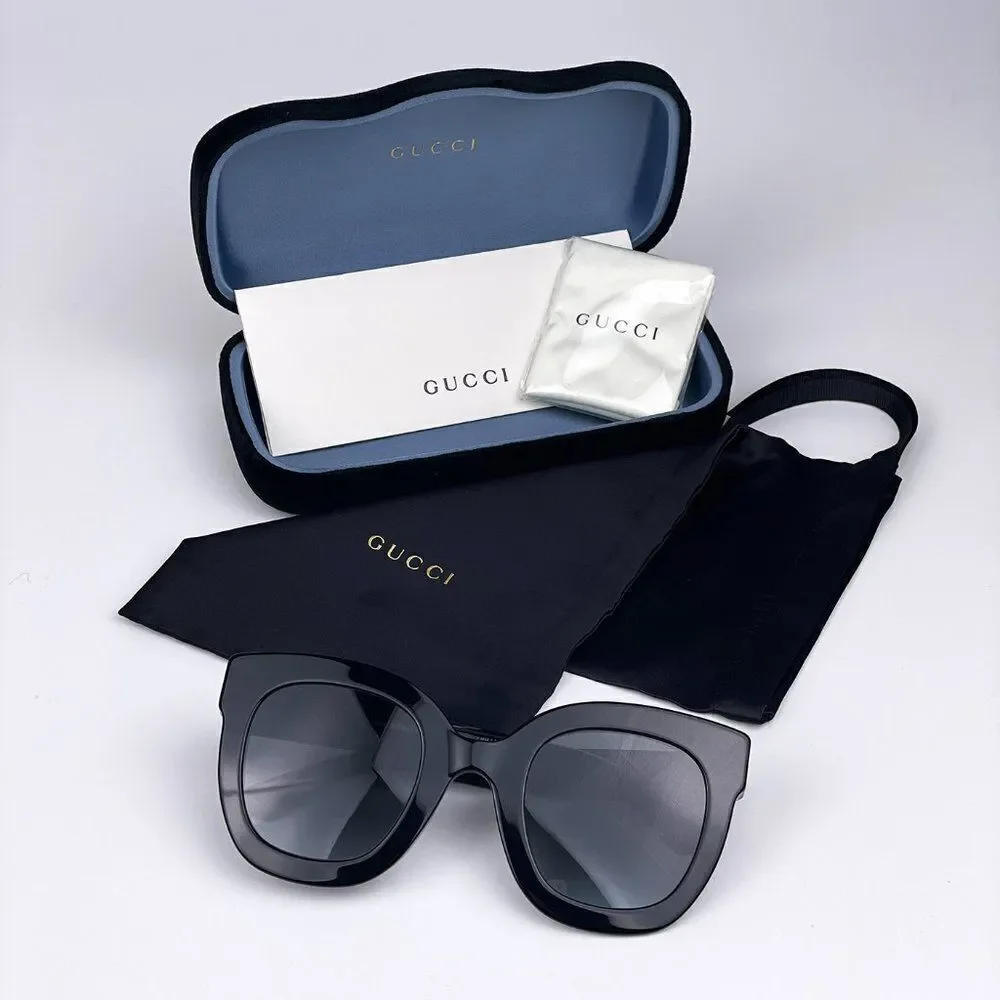 SALE! NEW Gucci  GG0208S 001 Black Gray Mirrored Gradient Square Women
